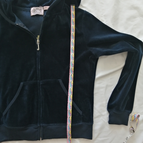 Juicy Couture Genuine Y2K Zip Up Rhinestone Embellished Back Navy and Gold Small - Picture 10 of 13